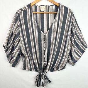 Harper Heritage Striped Dolman Sleeve Tie Blouse L